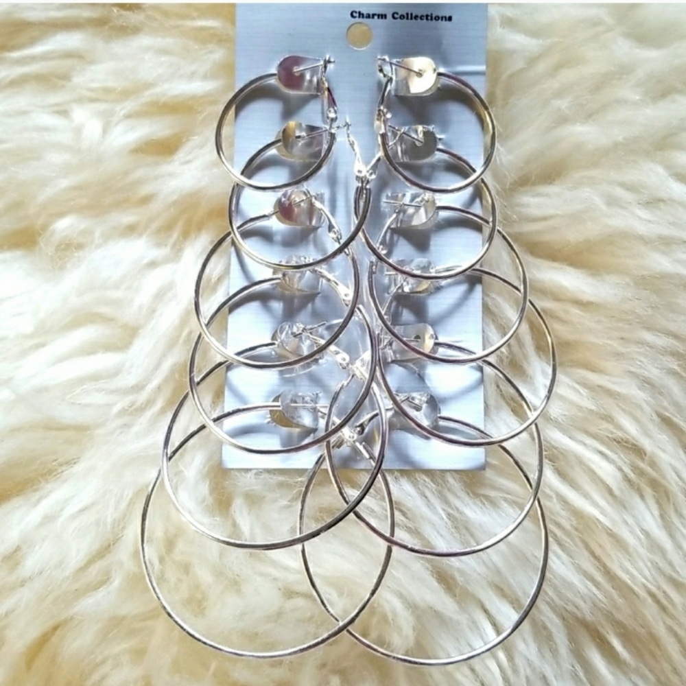 3 for $15 Silver Hoop Earring Set 6 pcs